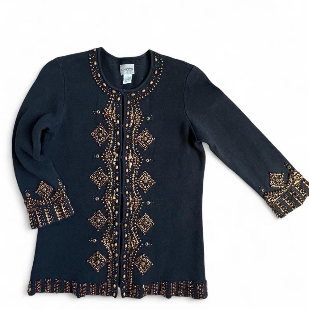 Vtg Chicos Beaded and Embellished Cardigan Size S